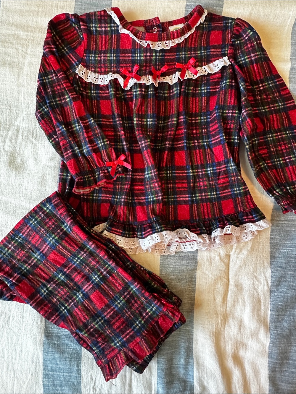 Little Me Red Plaid Ruffle Pajama Set with Lace Trim